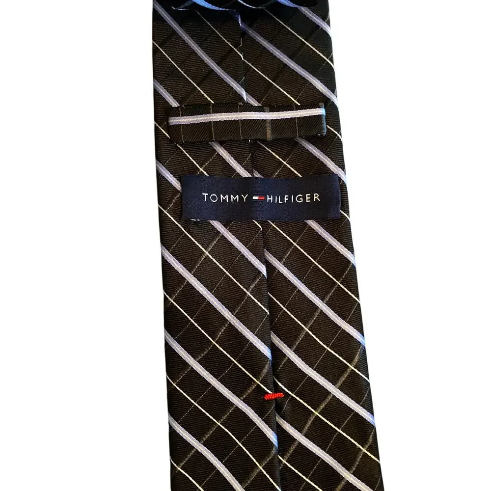 Tommy Hilfiger Black Blue Stripe‎ 100% Silk Men’s Neck Tie